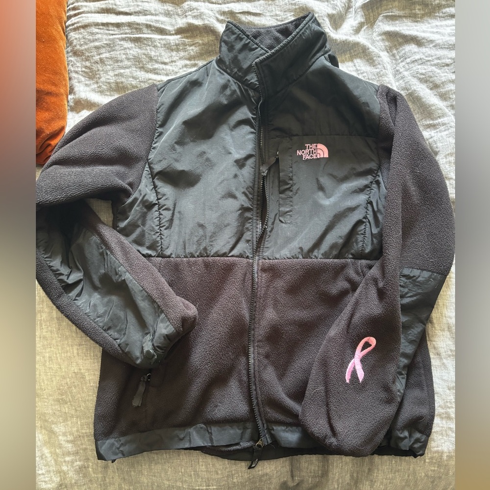 The North Face Black Fleece Jacket with Pink Ribbon -Breast cancer awareness